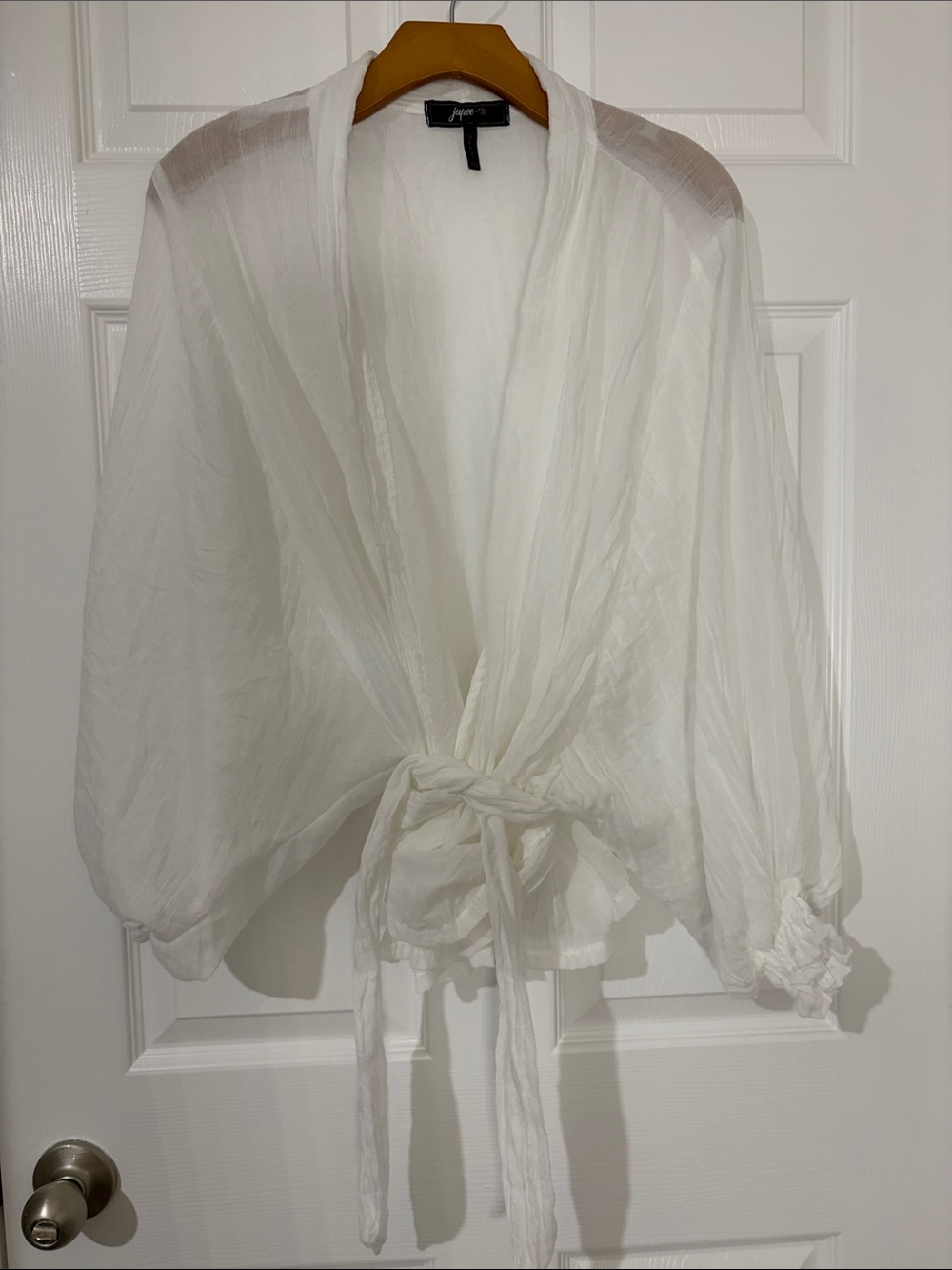 Jupree White Tie Front Billowy Sleeve Boho Blouse Size L/XL